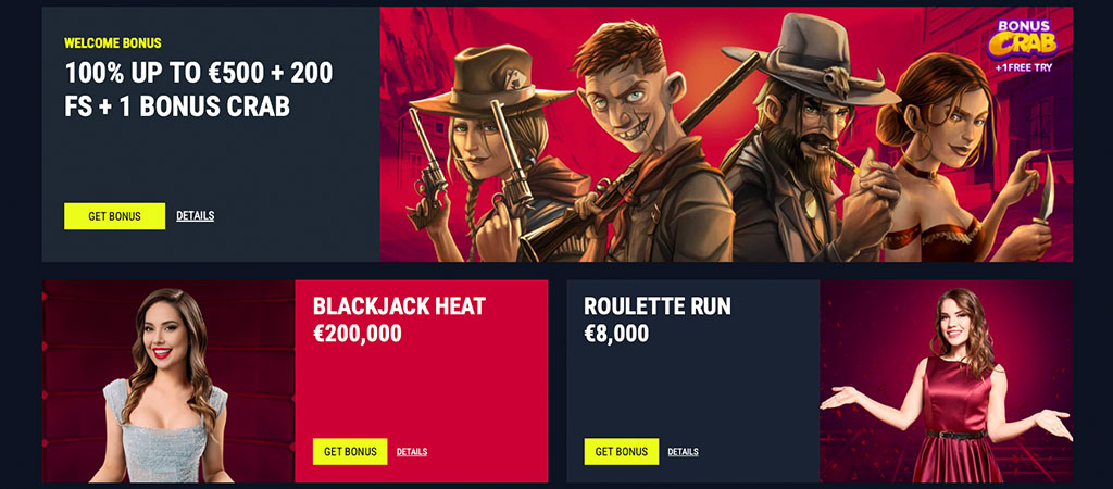 bonus mirëseardhjeje, 200 rrotullime falas, Bonus Crab, Blackjack Heat, Roulette Run, merr bonusin, Rabona Casino