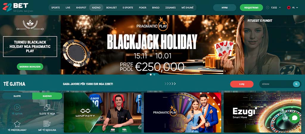 22Bet kazino, turneu Blackjack Holiday, Pragmatic Play, çmimorja, regjistrimi, lojëra elektronike, kazino live, lojëra të reja