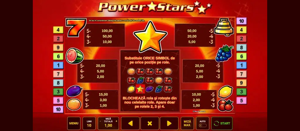 automat lojërash, Power Stars, fruta klasike, numra fitues, simbole 7 dhe yll, rrotullime, jackpot, lojë kazino, kazino online
