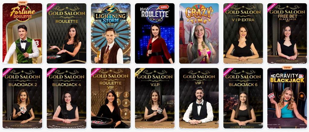 kazino Cazimbo, live, lojëra kazino, ruletë, blackjack, Gold Saloon, Crazy Time, Mega Roulette, Lightning Storm, krupiere