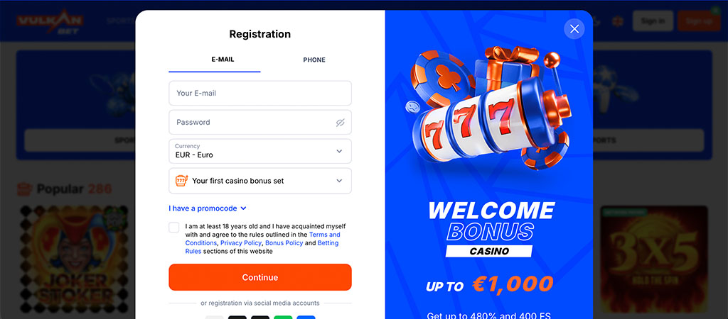 Vulkan Bet Kazino, registration, kasynach online