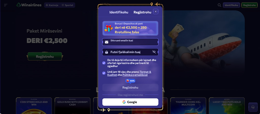 Si të regjistoheni në 5 hapa tek platforma e Winairlines casino