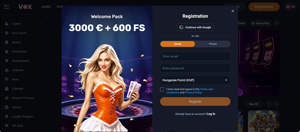 Si të Regjistrohesh, Vox Casino, kazino online Albania